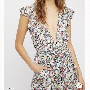 Free People Ruffle Your Feathers Floral Jumpsuit